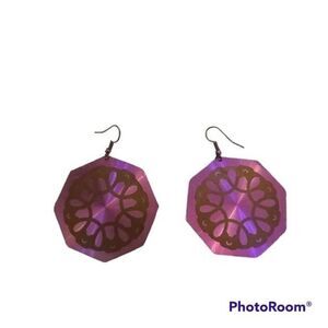 Vintage Pink Shiny Boho Drop Earrings Pierced Ears